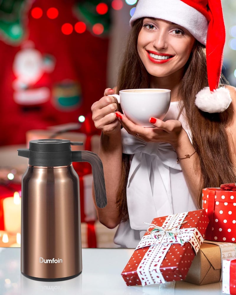 Dumfoin Carafes for Hot Liquids 70 oz - 12 Hour Hot Stainless Steel Thermal Coffee Carafe-Insulated Coffee Carafes For Keeping Hot/Cold Coffee, Tea, Water, Drink Dispenser for Parties(Gold) - Image 3